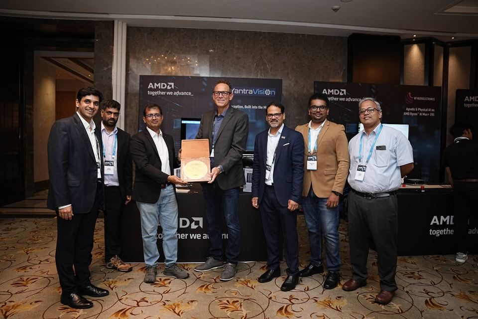 The YantraVision team with AMD at the ECS 2026 Bengaluru booth